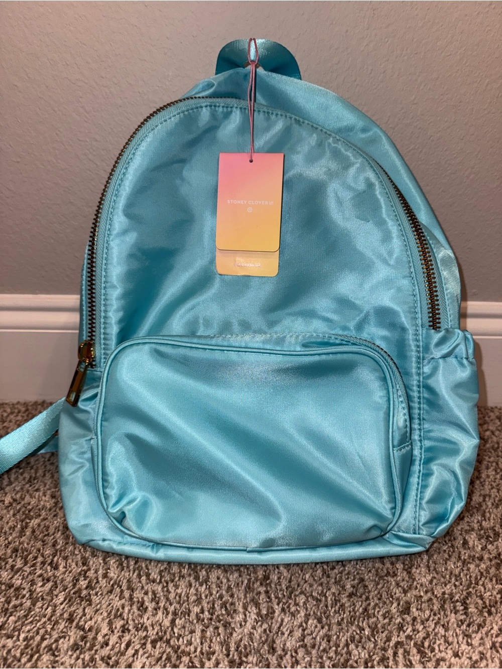 Stoney Clover Lane Aqua Blue Satin Mini Backpack